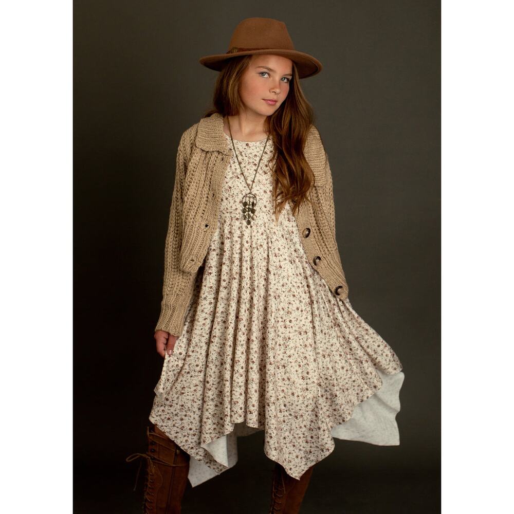 Joyfolie Mia Joy Girl’s Milana Dress in Neutral Mini Floral Size 12